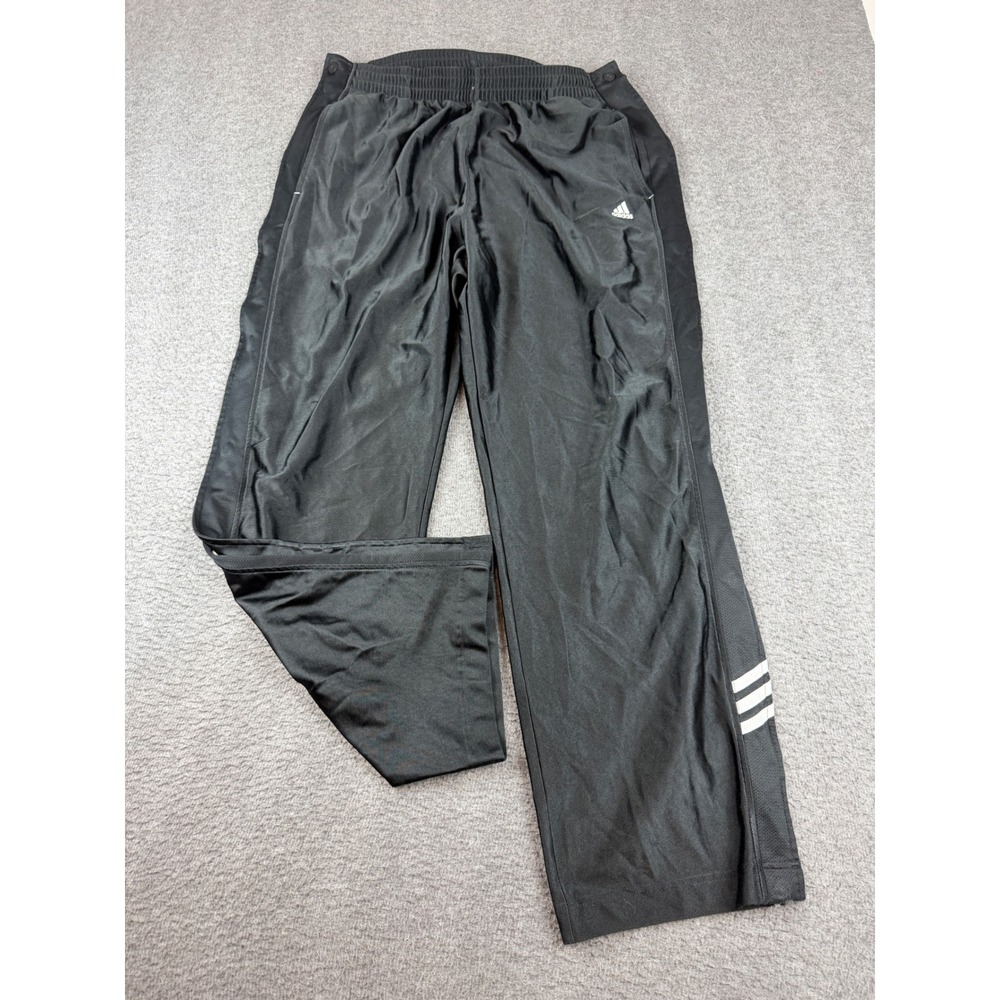 Adidas Track Pants Men's Large Black 3 Stripe Snap Button Athletic Joggers